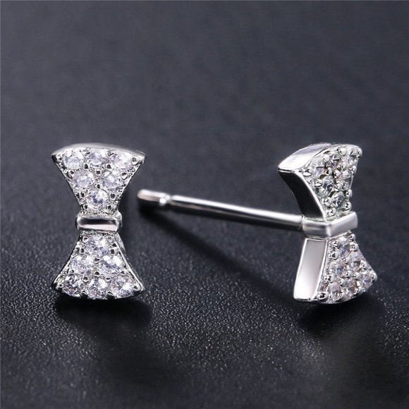 🍁Dainty Bow Sweet CZ Bow Shape Stud Earrings for Women, GPMB1425 - Picture 2 of 6